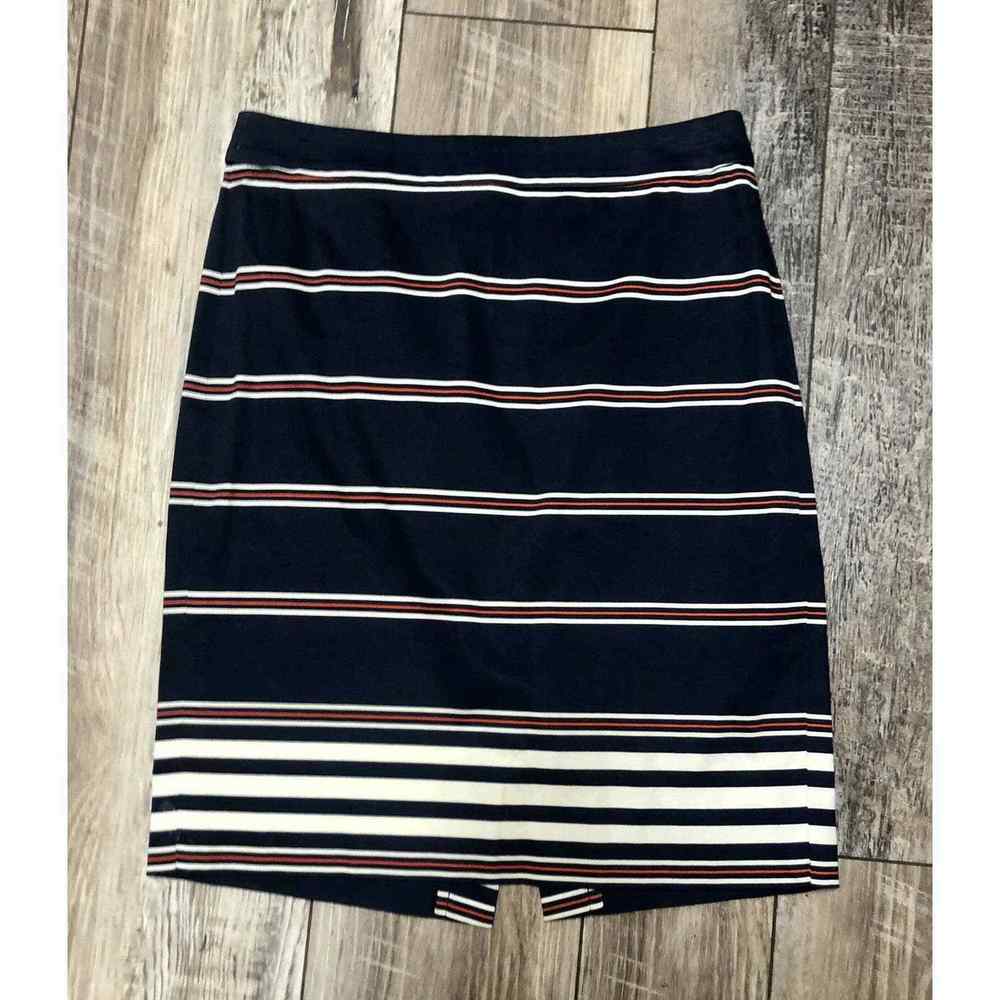 J Crew "The Pencil Skirt" Navy w/ Red & White Stripes Size 2